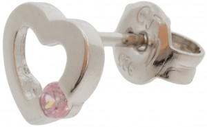 Örhänge stift hjärta 8mm, cz rosa 1 par 925