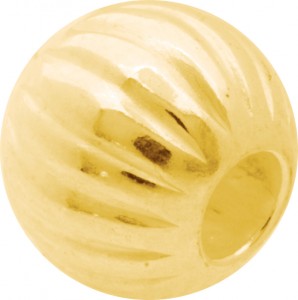 Kula räfflad med 2 hål 4mm, förgylld