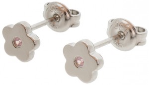 Örhänge stift blomma 6mm, cz rosa 1 par 925